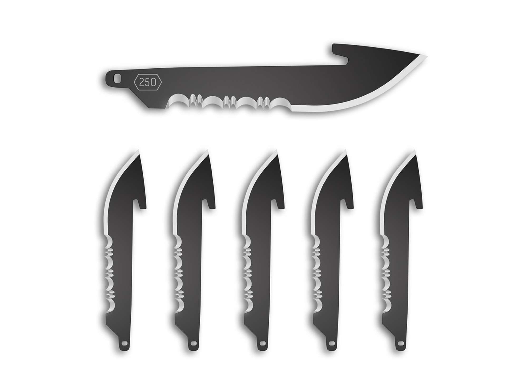 2.5&quote; Serrated Drop Point Replacement Blades 6-Pack Black Oxide