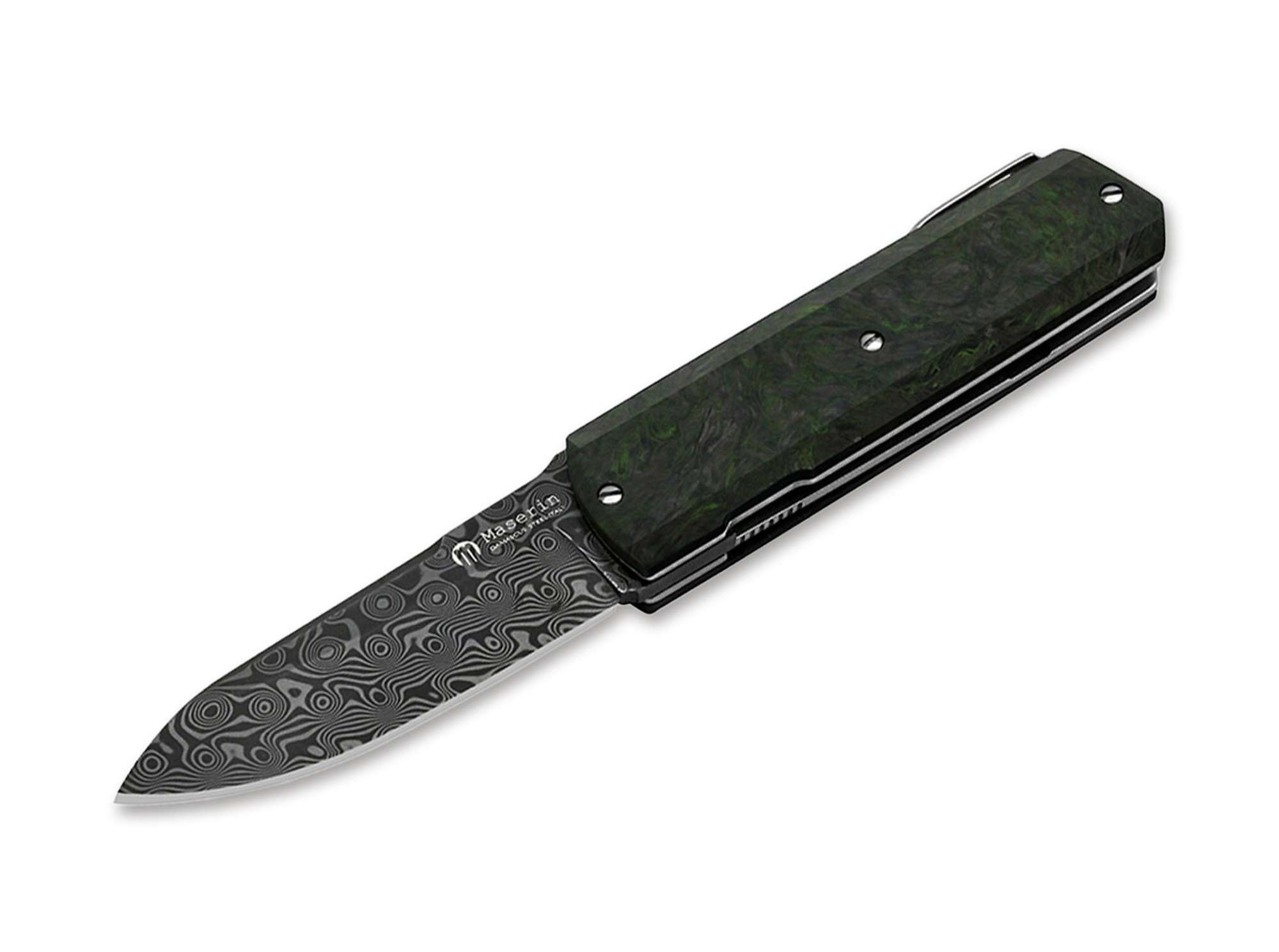 Silver Sport Knife Damascus CF Green