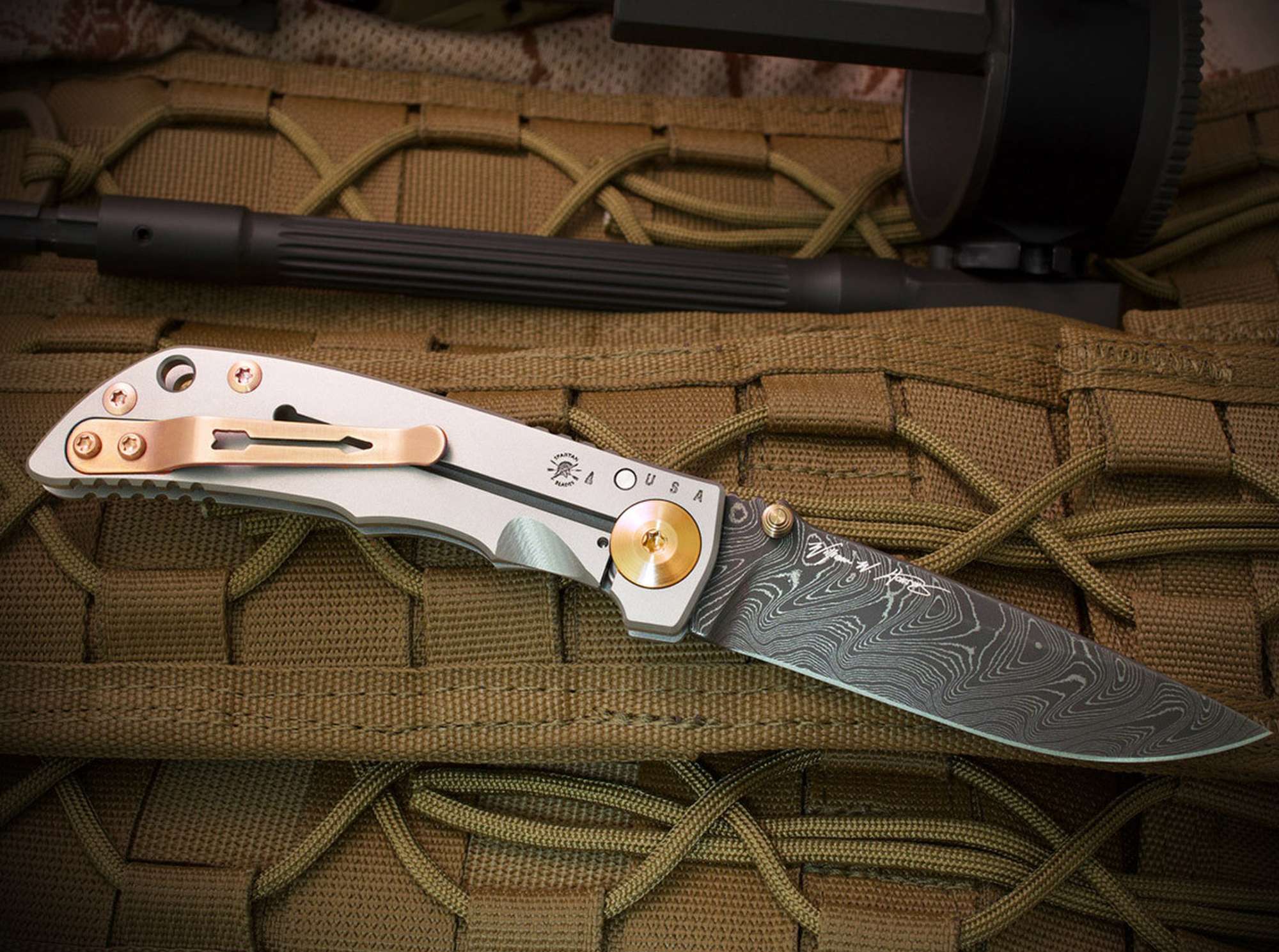 Spartan-Harsey Folder 3.25 Chad Nichols Damascus Bronze